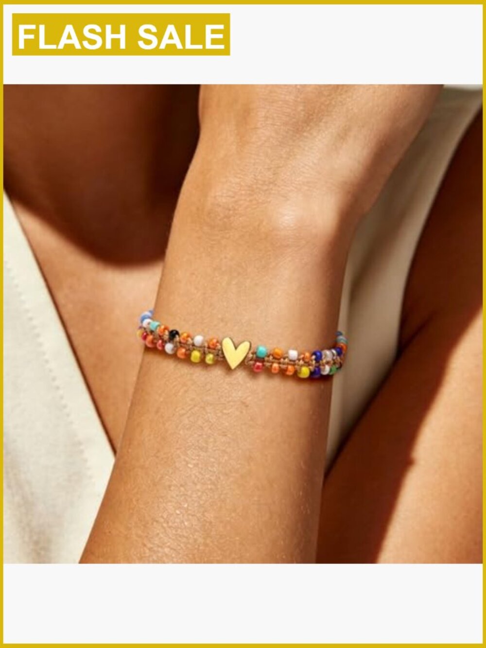 Double Layer Seed Bead Bracelet with Heart Charm, Handmade Boho Stackable - Picture 6 of 6